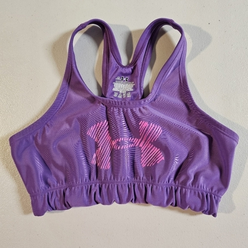 Under Armour Purple‎ Pink Striped Logo Racerback Sports Bra Top Small 30 32